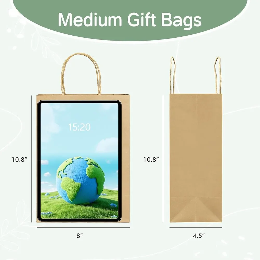 100 Pcs Gift Brown Paper Bags with Handles Bulk 8x4.5x10.8 Inch Medium Kraft